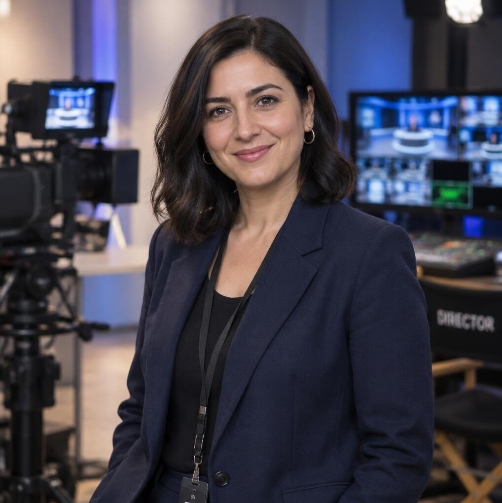 Portrait of a Turkish woman broadcast director in a studio